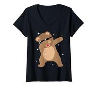 Donna Men Women Kids Funny Bear Dabbing Animals Wildlife Parties Maglietta con Collo a V