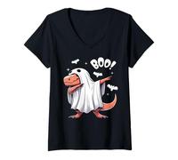 Donna Men Women Kids Funny Dabbing Dinosaur Spooky Halloween Boo Maglietta con Collo a V