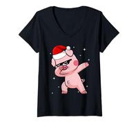 Donna Men Women Kids Funny Pig Dabbing Animals Wildlife Christmas Maglietta con Collo a V