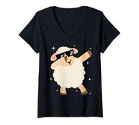 Donna Men Women Kids Funny Sheep Dabbing Animals Wildlife Parties Maglietta con Collo a V