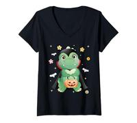 Donna Men Women Kids Groovy Dinosaur Spooky Halloween Cute Vampire Maglietta con Collo a V