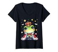 Donna Men Women Kids Groovy Retro Funny Cute Frog Spooky Halloween Maglietta con Collo a V