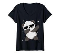 Donna Men Women Kids Panda Dabbing Animals Wildlife Parties Maglietta con Collo a V