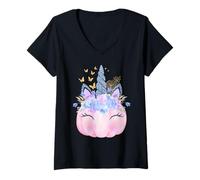Donna Men Women Kids Pink Pumpkin Unicorn Boo Spooky Halloween Maglietta con Collo a V