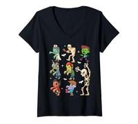 Donna Men Women Kids Skeleton Zombies Funny Boo Spooky Halloween Maglietta con Collo a V