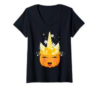 Donna Men Women Kids Spooky Halloween Groovy Pumpkin Unicorn Boo Maglietta con Collo a V