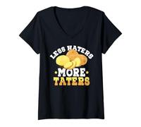Donna Meno Haters - più Taters - Verdure - Vegetarian Go Vegan Maglietta con Collo a V