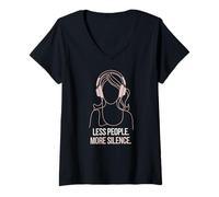Donna Meno persone Più silenzio Introversi Minimalista Cuffia Lofi Maglietta con Collo a V
