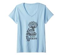 Donna Meno plastica più Natura Ambiente Inquinamento Rifiuti Maglietta con Collo a V