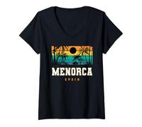 Donna Menorca Spagna Beach Wear Mediterranean Island Paradise Maglietta con Collo a V