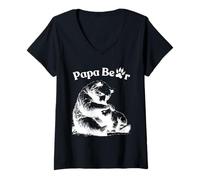 Donna Mens Papa Bear Face Sunglasses Papa Bear Lover Father's Day Maglietta con Collo a V