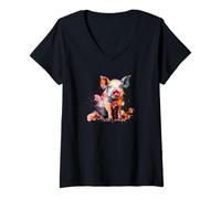 Donna Mens Womens Girls Colorful Paint Splash Cute Show Pig Lover Maglietta con Collo a V