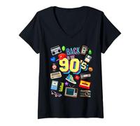 Donna Men's Women's Kids Vintage Retro Back To 90's Graphic Design Maglietta con Collo a V