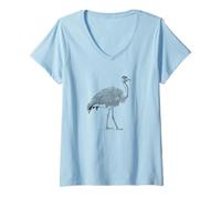 Donna Mens Womens Retro Illustration Vintage Flightless Emu Lover Maglietta con Collo a V