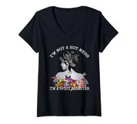 Donna Mens Womens Spicy Disaster I'm not a Hot Mess Messy Bun Maglietta con Collo a V