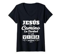 Donna Mensajes Biblicos Dios Jesus Español Spagnolo per cristiani Maglietta con Collo a V