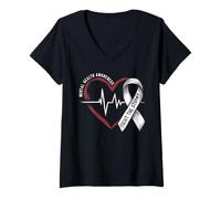 Donna Mental Health Awareness Fight The Stigma Cuore Nastro Salute Maglietta con Collo a V
