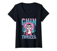 Donna Mento Thrilla Retro Zombie Cincillà Musica Pop Parodia Maglietta con Collo a V