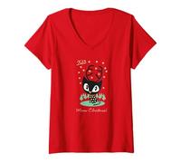 Donna Meow Christmas Maglietta con Collo a V