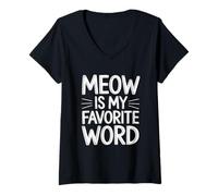 Donna Meow Is My Favorite Word Maglietta con Collo a V