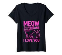 Donna Meow Means I Love You Maglietta con Collo a V