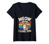 Donna Meow Means I Love You Maglietta con Collo a V