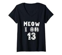 Donna Meow, Sono Una Ragazza di 13 Anni, 13° Compleanno, Amante dei Gatti Maglietta con Collo a V