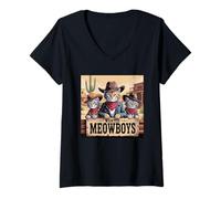 Donna Meowboys Gatto Cowboys Funny Western Cowboy Gatti Divertente Maglietta con Collo a V