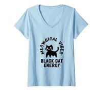 Donna Meowgical Vibes BlackCat Energy Witchy Bruja Cat Witch Maglietta con Collo a V