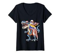 Donna Meowica Cat 4 luglio Dinosauro Patriottico Bandiera Americana Uomini Maglietta con Collo a V