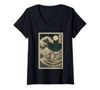 Donna Meowl Great Wave off Kanagawa - Cat Owl Brainrot Meme Kids Maglietta con Collo a V