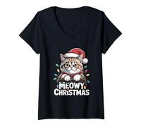 Donna Meowy - Cappello da Babbo Natale a Forma di Gatto Maglietta con Collo a V