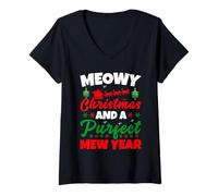 Donna Meowy Christmas And Purfecr Mew Year Funny Cat Xmas Maglietta con Collo a V