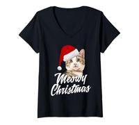 Donna Meowy Christmas - Gatti e Gattini Babbo Natale Natale Animale Regalo Maglietta con Collo a V