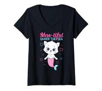 Donna Mercat Mewtiful Under The Sea Mermaid Gatto Maglietta con Collo a V
