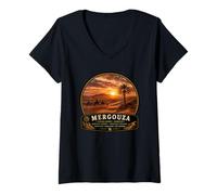 Donna Mergouza Sahara Desert Adventure Tramonto Cammelli Maglietta con Collo a V