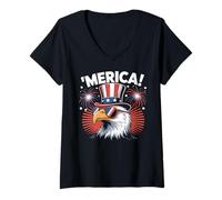 Donna Merica Bald Eagle Funny Patriotic USA 4 luglio Maglietta con Collo a V