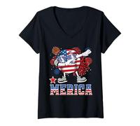 Donna Merica Baseball Dabbing 4th of July Patriotic American Flag Maglietta con Collo a V