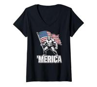 Donna Merica Bigfoot Funny 4 luglio Bigfoot Merica Maglietta con Collo a V