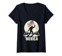 Donna Merica Bigfoot Moon Funny 4 luglio Bigfoot Maglietta con Collo a V