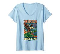 Donna Merica Dal 1776 Aquila Patriottica e Gator USA America Maglietta con Collo a V