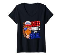 Donna Merica Horse - Rosso Bianco E Feral Patriotic USA 4 Luglio Maglietta con Collo a V