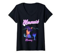 Donna Mermaid Mommy Mermaid Themed Party Maglietta con Collo a V
