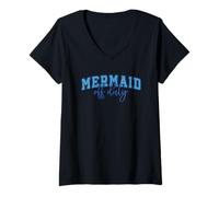 Donna Mermaid Off Duty Rilassante Nautica Vibes Maglietta con Collo a V
