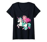 Donna Mermaid Riding A Unicorn Costume Beach Vibes Ragazzi Ragazze Bambini Maglietta con Collo a V