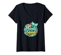Donna Mermaid Squad - Conchiglia a Forma di Cuore per Amanti dell'Oceano Maglietta con Collo a V