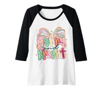 Donna Merry And Bright Bow Natale Lettering Retro Pastello Donne Maglia con Maniche Raglan