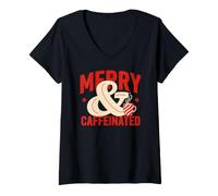 Donna Merry & Caffeinated Cozy Christmas Maglietta con Collo a V
