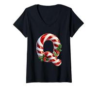 Donna Merry Candy Cane Q Spirito di Natale Maglietta con Collo a V