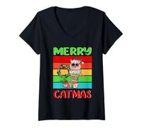 Donna Merry Catmas Birman Christmas Cat Kitty Funny Xmas Maglietta con Collo a V